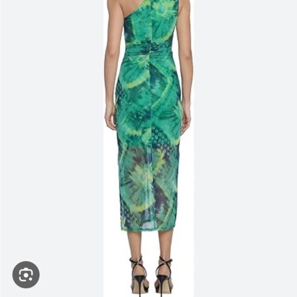 Donna Morgan Green Blue Asymmetrical Ruched Sheath Dress - Picture 3 of 6